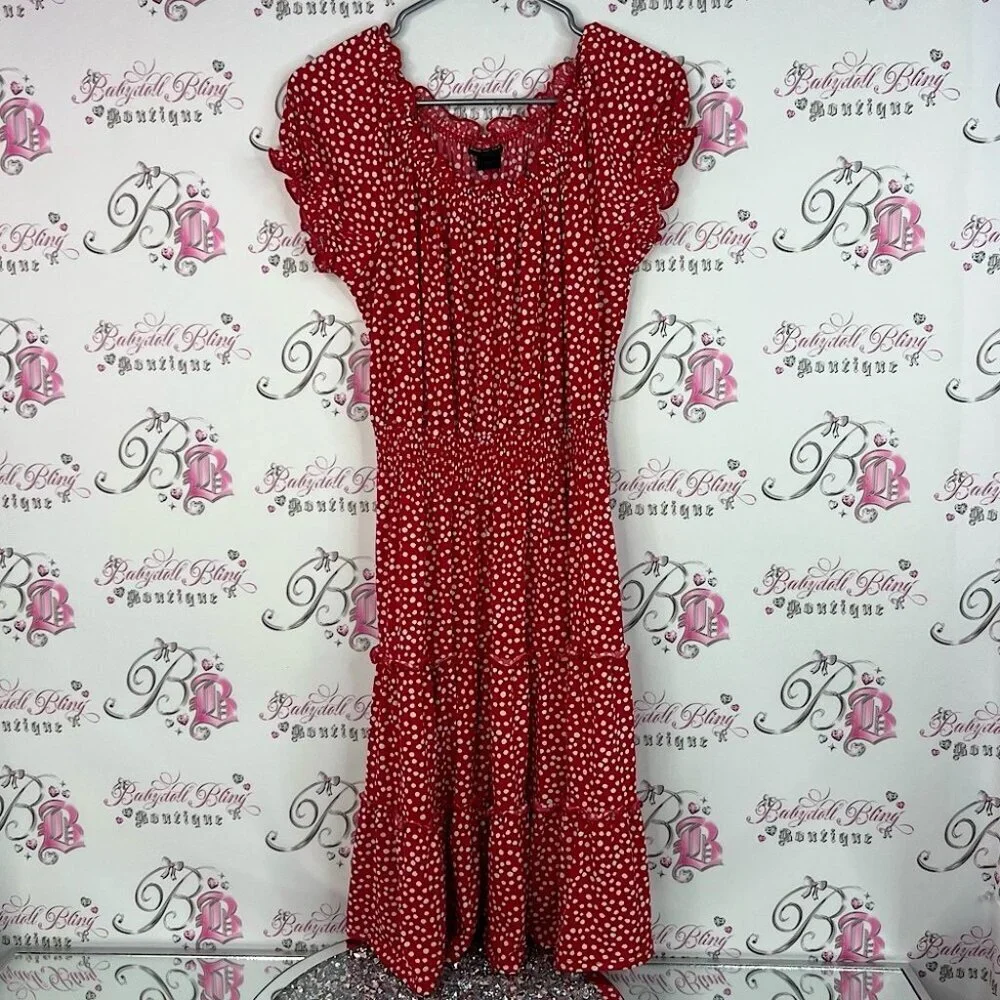Kate and lily dress milkmaid cottage Elegant Red Polka Dot Midi Dress